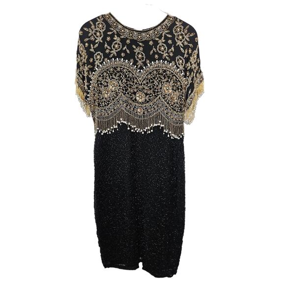 Vintage Black Tie He Ro Beaded Dress Small/Medium Retro Glam Special Occasion - Picture 1 of 11